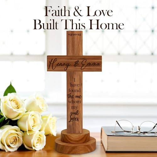 Personalized Wedding Cross Wood Sign with Engraved Names