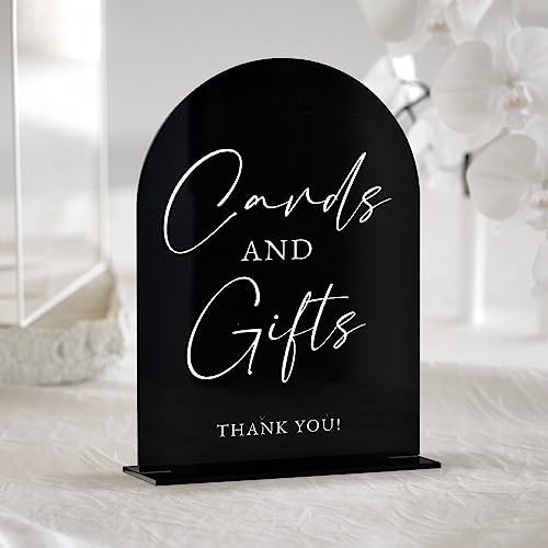 JINMURY Acrylic Wedding Sign with Stand 5x7 Black Arch Cursive