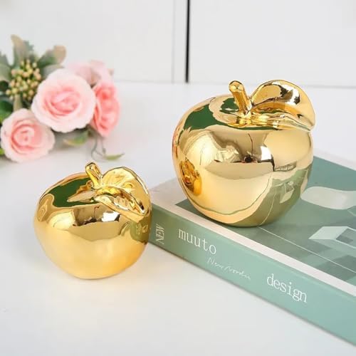 Hoobar Ceramic Fruit Shape Statues Set of 2 Gold Apple