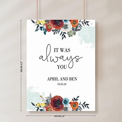 Alioyoit Red Floral Personalized Wood Wedding Sign