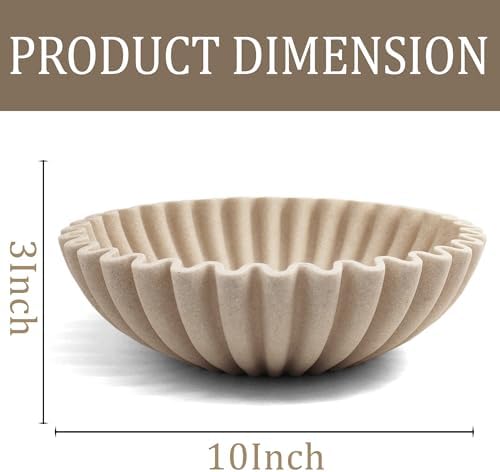 Ruffle Decorative Bowl Large Fruit Bowl Beige Artificial Stone