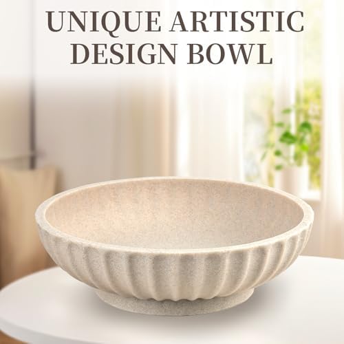 Large Decorative Bowl - Modern Home Decor Beige Artificial Stone