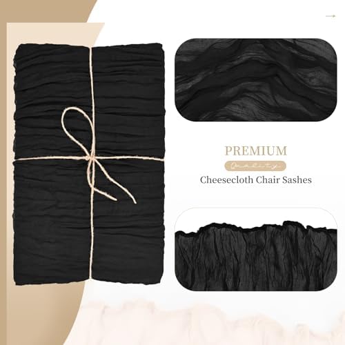 Showgeous 20PCS Black Cheesecloth Chair Sashes for Wedding Banquet