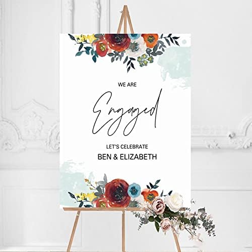 Customizable Red Floral Wood Wedding Welcome Sign 12x16 Inch