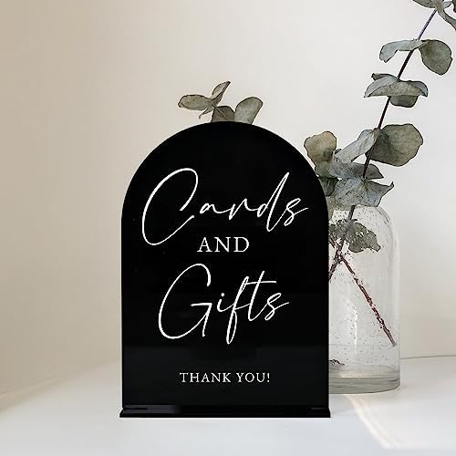 JINMURY Acrylic Wedding Sign with Stand 5x7 Black Arch Cursive