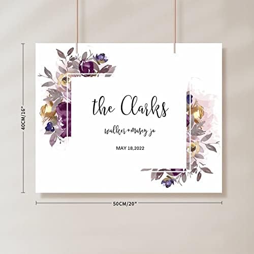 Customizable Purple Floral Wedding Welcome Sign 16x20 Inch