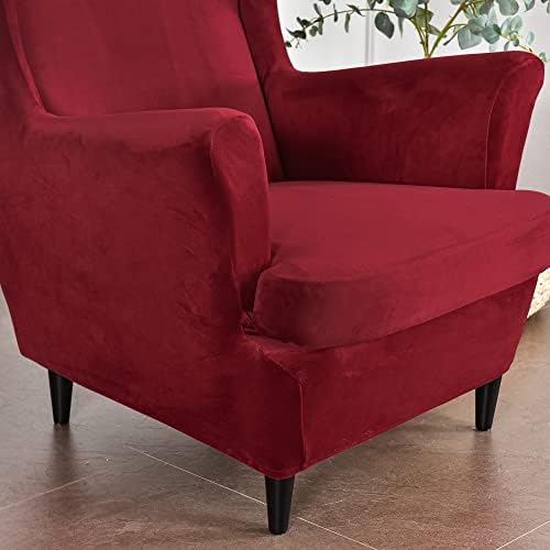 GULI Wingback Chair Cover 2-Piece Velvet Wine Red