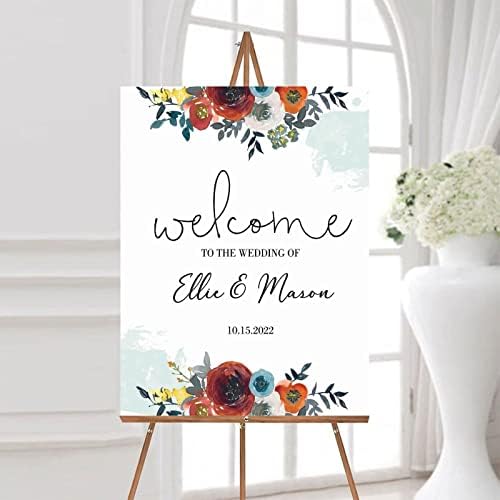 Custom Red Floral Wedding Welcome Sign 12x16 Inch