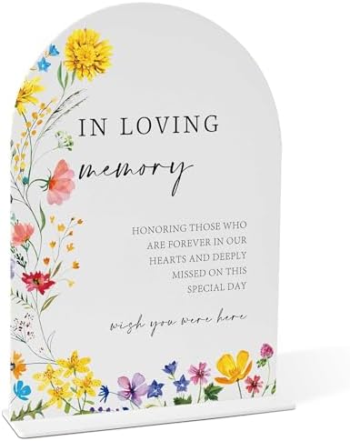 Floral Wedding Memory Sign 8x11 White Acrylic with Holder