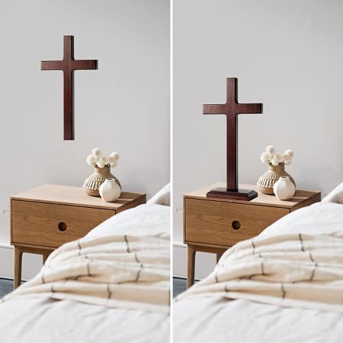 KUXBET Wooden Wall Cross with Stand for Hanging or Display