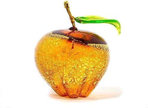 Murano Glass Hand Blown Amber Apple Figurine 3 Inch Tall
