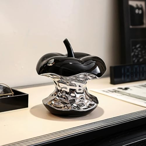 Modern Ceramic Apple Sculpture Black and Silver
