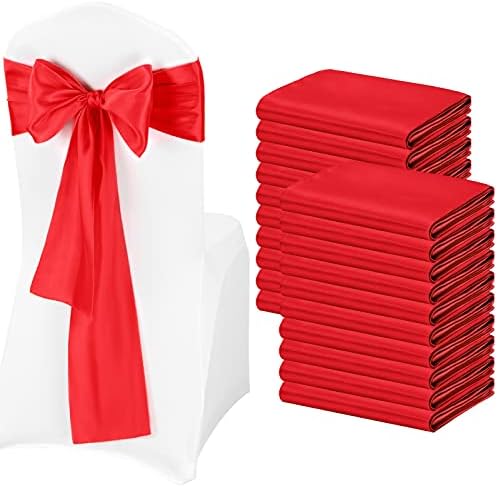 Pesonlook 50PCS Red Satin Chair Sashes for Decor
