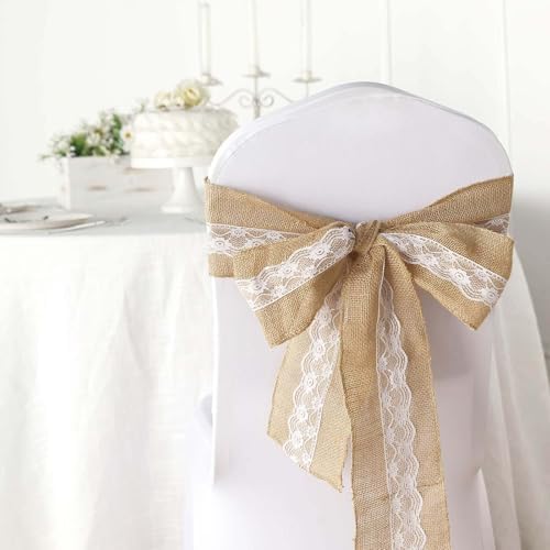 Efavormart 5x108 Natural Burlap with Lace Chair Sash