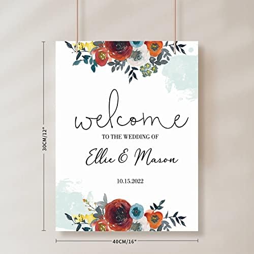 Custom Red Floral Wedding Welcome Sign 12x16 Inch