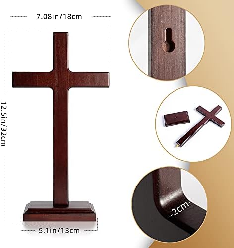 KUXBET Wooden Wall Cross with Stand for Hanging or Display