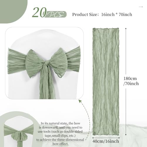 Showgeous Cheesecloth Chair Sashes 20PCS Sage Green 16x70 Inch