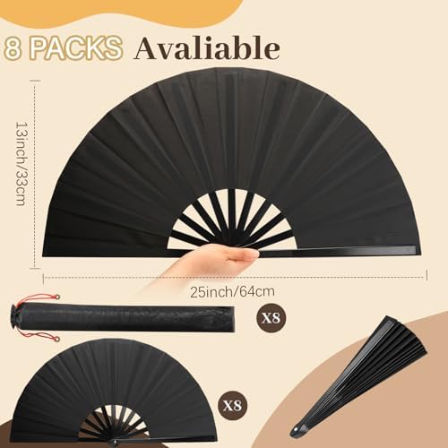 8PCS Large Folding Fans Set for Line Dance and Popping