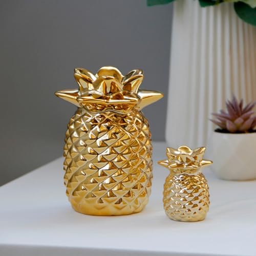 Antcam Golden Ceramic Pineapple Statue Decor
