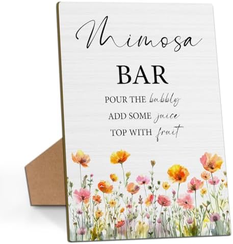 Mimosa Bar Bridal Shower Sign 8x11 Wood with Stand