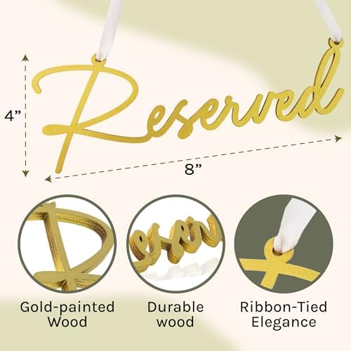 Gold Reserved Seating Signs - 6Pcs for Wedding Chairs and Pews