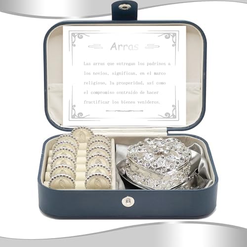 Catholic Wedding Arras Coins Set with Silver Box