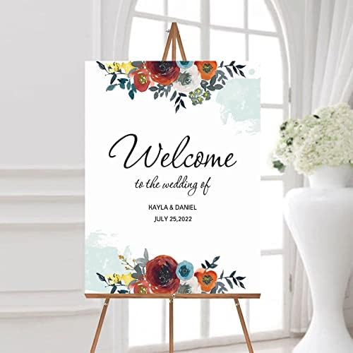 Personalized Wedding Welcome Sign Elegant Wood Red 12x16 Inch