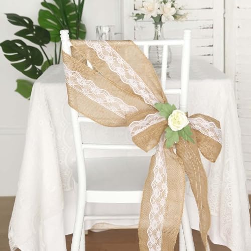 Efavormart 5x108 Natural Burlap with Lace Chair Sash