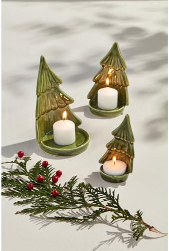 Mud Pie Tree Xmas Votive Holders Set Green
