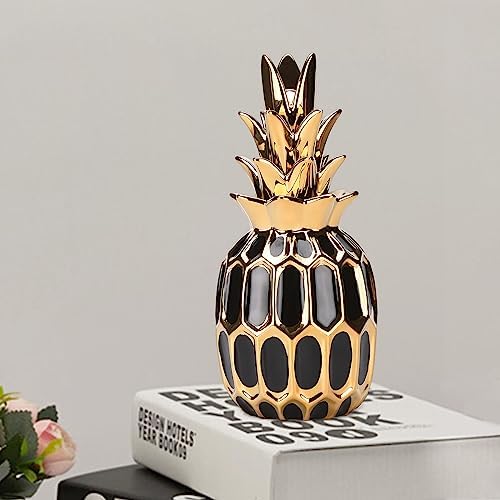 Modern Black Gold Pineapple Ceramic Statue 114in