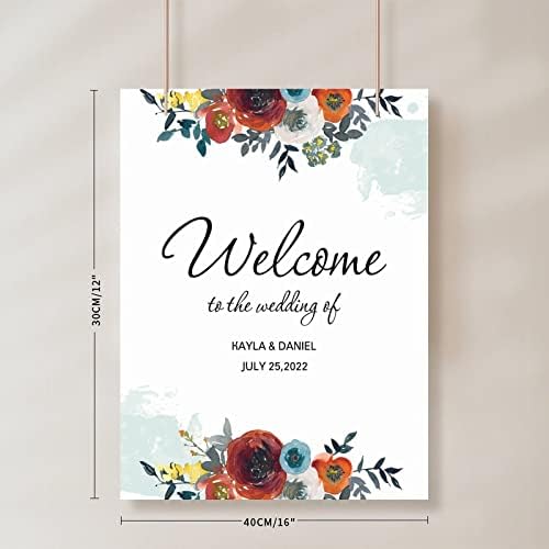 Personalized Wedding Welcome Sign Elegant Wood Red 12x16 Inch