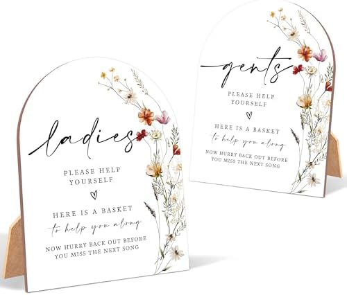 2 Pack Wildflower Bathroom Basket Wedding Signs