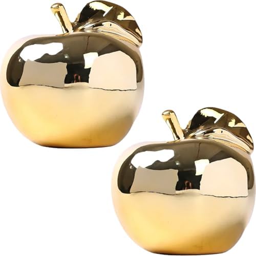 Hoobar Ceramic Fruit Shape Statues Set of 2 Gold Apple