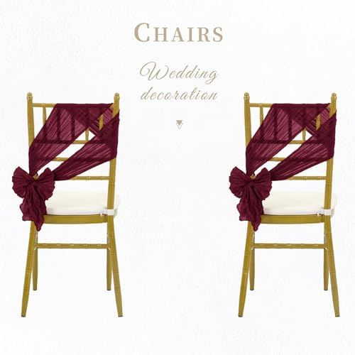 YMHPRIDE 50pcs Burgundy Cheesecloth Chair Sashes
