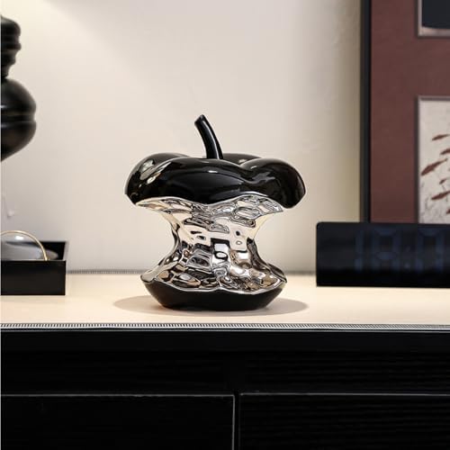 Modern Ceramic Apple Sculpture Black and Silver