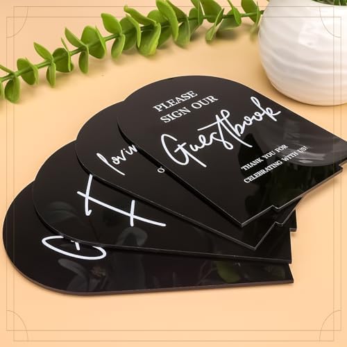 KOSKIMER 4 Pcs Acrylic Wedding Signs 5x7 Inch Black Decor