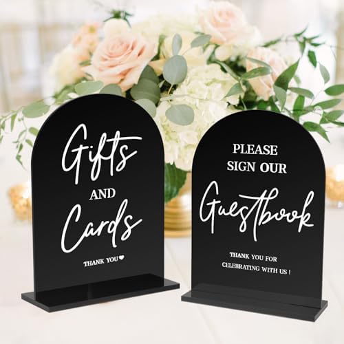 KOSKIMER 2 Pcs Black Acrylic Wedding Signs with Holders