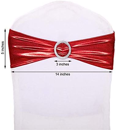 Balsa Circle 10 pcs Red Metallic Spandex Chair Sashes with Silver Buckles