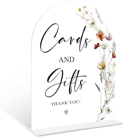 Boho Floral Wedding Sign with Holder 6x8 Inch Acrylic