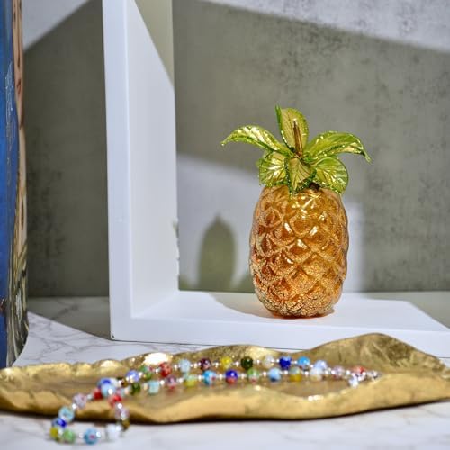 Artisan Crafted Murano Glass Pineapple Figurine Amber Green 45 Inch Tall