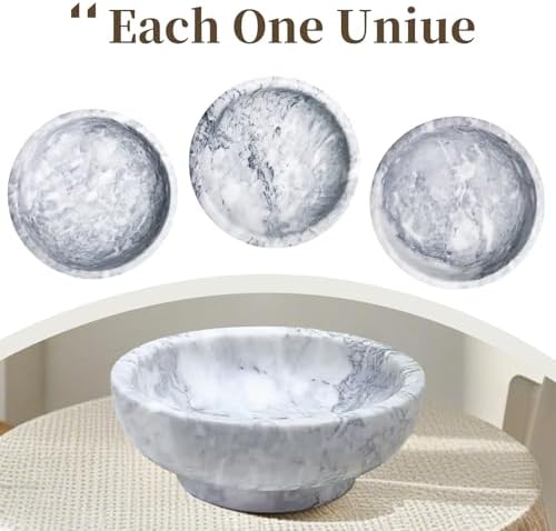 OZLMC Natural White Marble Bowl with Grey Veins 102 Diameter
