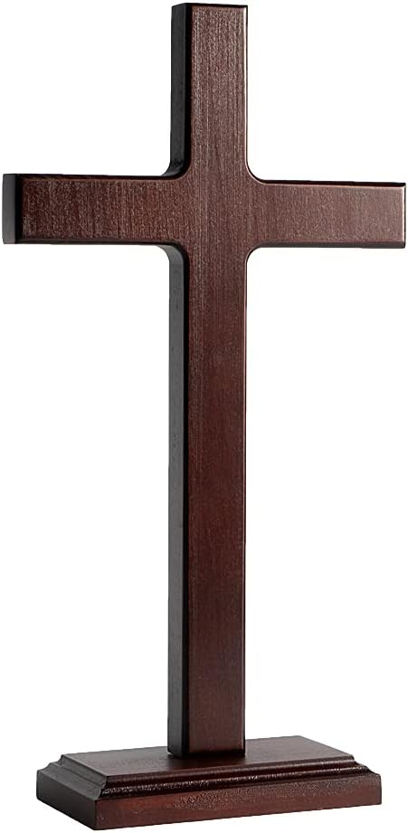 KUXBET Wooden Wall Cross with Stand for Hanging or Display