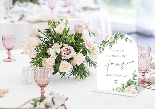 Eucalyptus Rose Wedding Fan Sign 6x8 Inch White Acrylic Wedding Arch with Holder