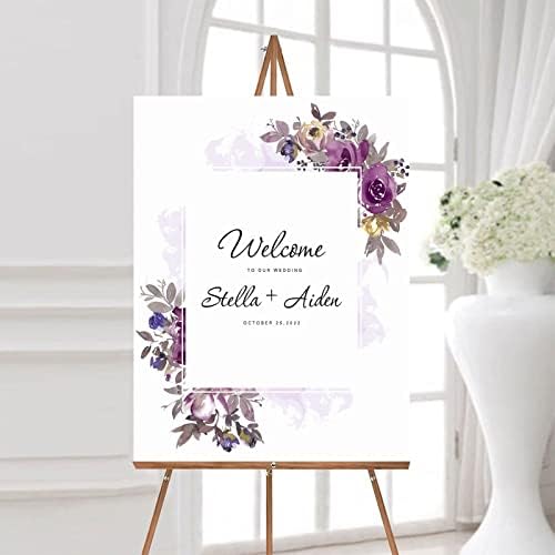 Alioyoit Purple Floral Wood Wedding Welcome Sign
