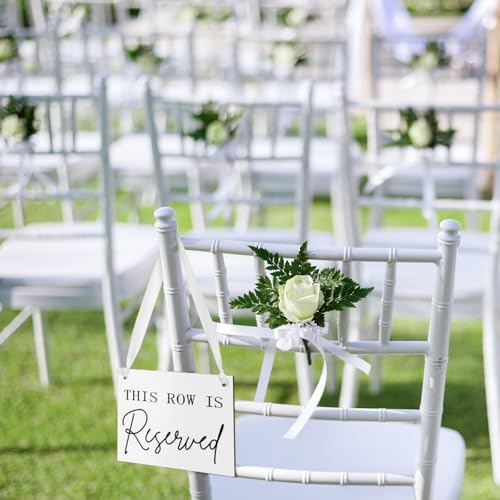 Yousoontic 12 Pack Wooden Reserved Row Signs for Wedding Chairs