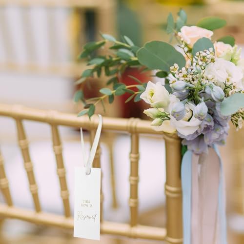 Clabby 12 Pack Gold Reserved Chair Signs with Ribbon