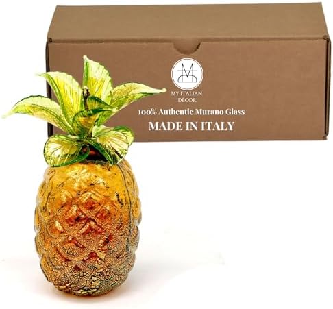 Artisan Crafted Murano Glass Pineapple Figurine Amber Green 45 Inch Tall