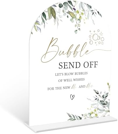 Greenery Bubble Wedding Sign 6x8 Inch White Arch Acrylic Sign with Holder