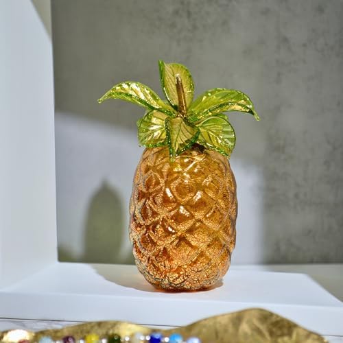 Artisan Crafted Murano Glass Pineapple Figurine Amber Green 45 Inch Tall