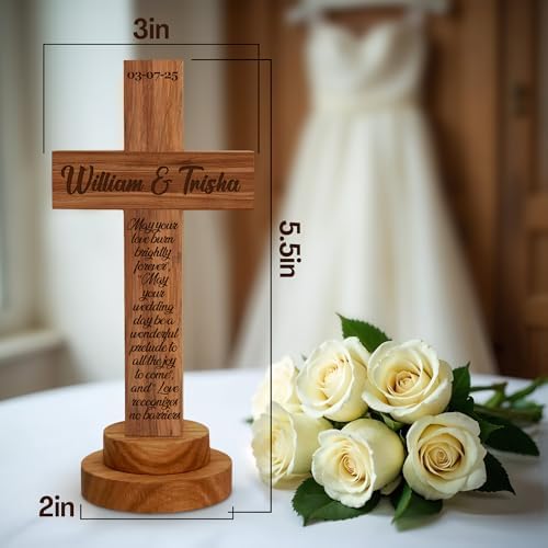 Personalized Wedding Cross Wood Sign with Engraved Names